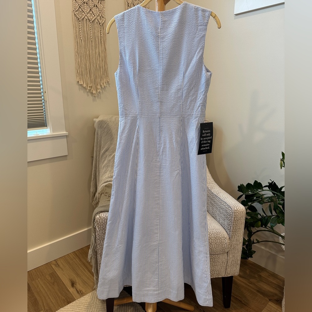 Tuckernuck Pomander Place Blue White Seersucker Dress S Button Front Fit, Midi - Picture 5 of 7